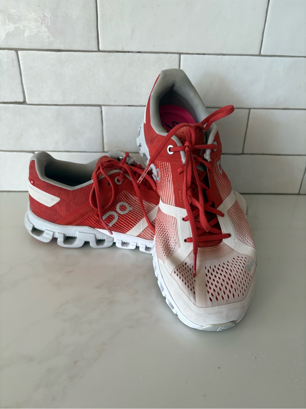 On Cloud Red and White Running Shoes